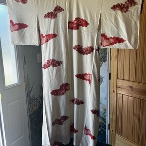 Vintage Japanese Kimono with Red Cloud Motif